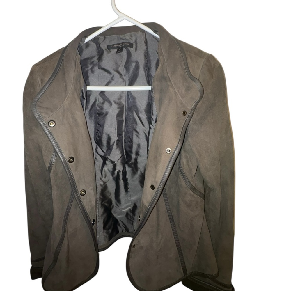 Brown/Gray Suede Open Front Jacket